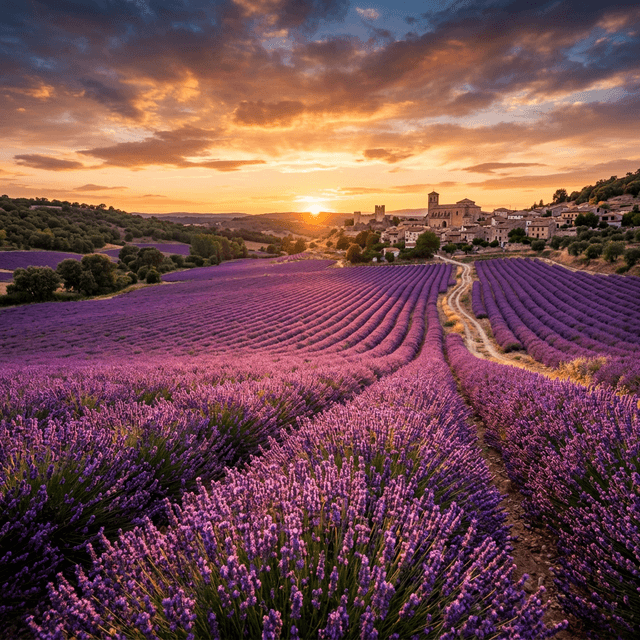 Campos de lavanda en Brihuega al atardecer